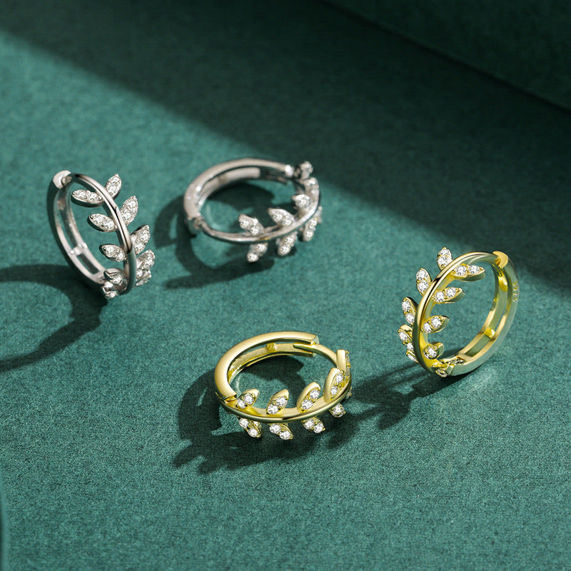 Wholesale Sterling Silver Ear Buckle Ear Ring Internet Celebrity Super Fairy Temperament Diamond Tree Leaf Earrings